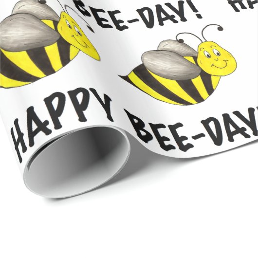 Happy Bee Day Bday Black Yellow Bumblebee Geburtst Geschenkpapier (Rolleneckpunkt)