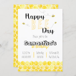 Happy Bee Day Biene Thema Geburtstag Schwarz und G Einladung