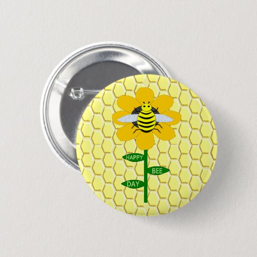 Happy Bee Day Birthday Bumblebee Button (Vorne & Hinten)