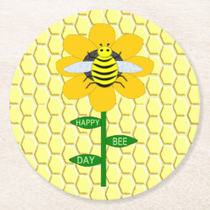 Happy Bee Day Birthday Bumblebee Runder Pappuntersetzer