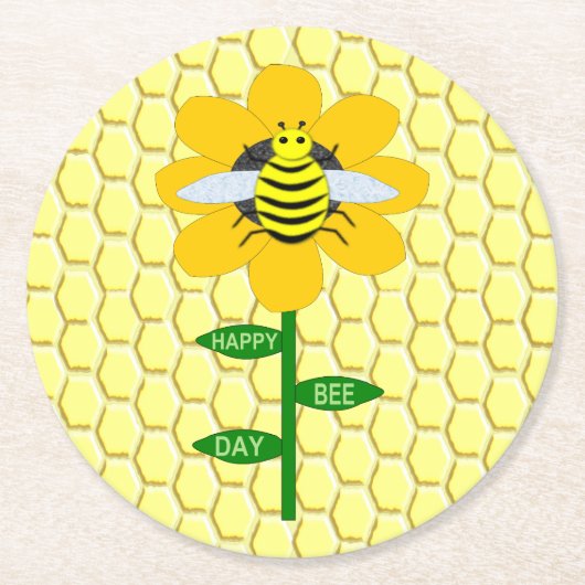 Happy Bee Day Birthday Bumblebee Runder Pappuntersetzer (Vorderseite)