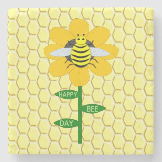 Happy Bee Day Birthday Bumblebee Steinuntersetzer (Vorderseite)
