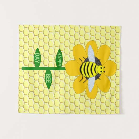 Happy Bee Day Birthday Bumblebee Wandteppich (Vorderseite (Horizontal))