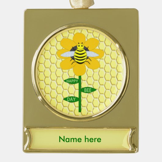 Happy Bee Day Birthday Hummel Custom Banner-Ornament Gold (Vorderseite)