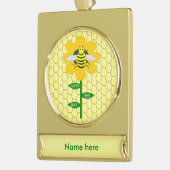 Happy Bee Day Birthday Hummel Custom Banner-Ornament Gold (Links)