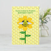 Happy Bee Day Birthday Hummel Custom Einladung (Stehend Vorderseite)