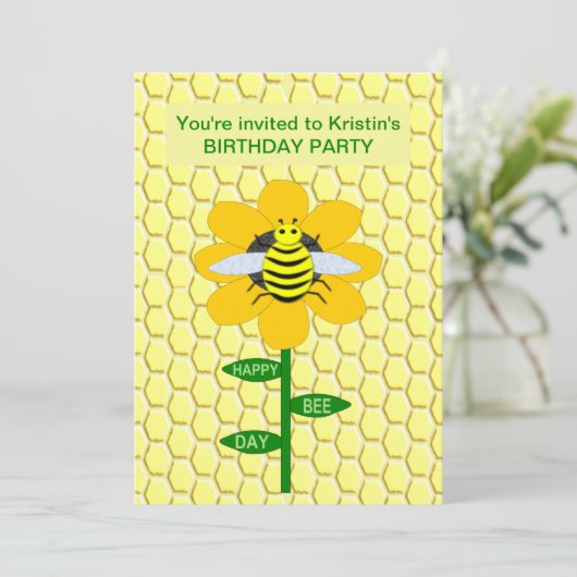 Happy Bee Day Birthday Hummel Custom Einladung (Stehend Vorderseite)