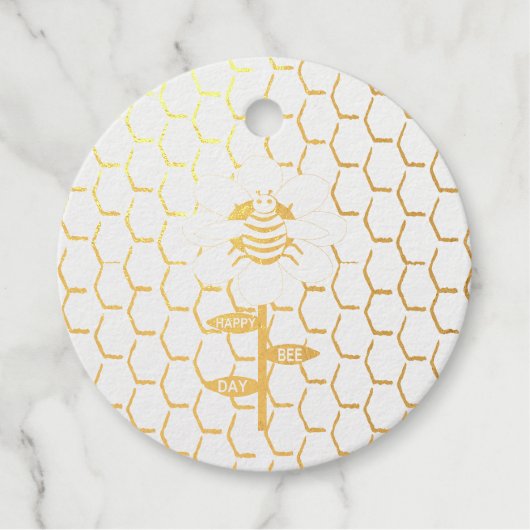 Happy Bee Day Birthday Hummel Custom Foil Geschenkanhänger (Vorderseite)