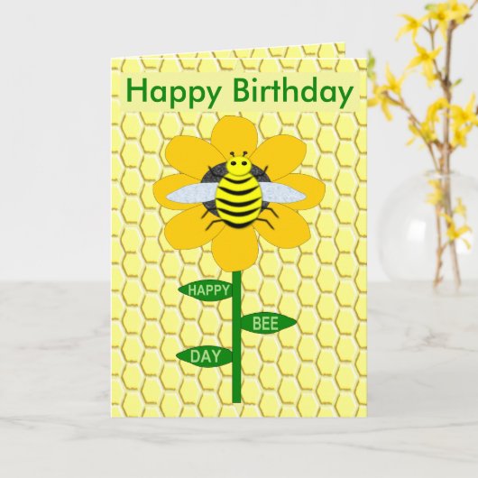 Happy Bee Day Birthday Hummel Custom Karte (Gelbe Blume)