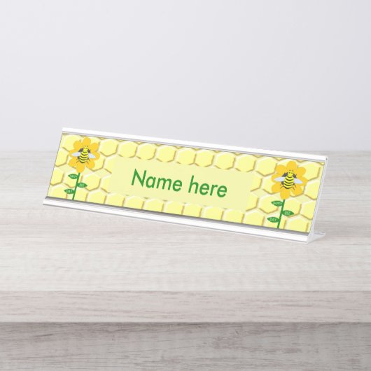 Happy Bee Day Birthday Hummel Custom Schreibtischnamensplakette (Vorderseite )