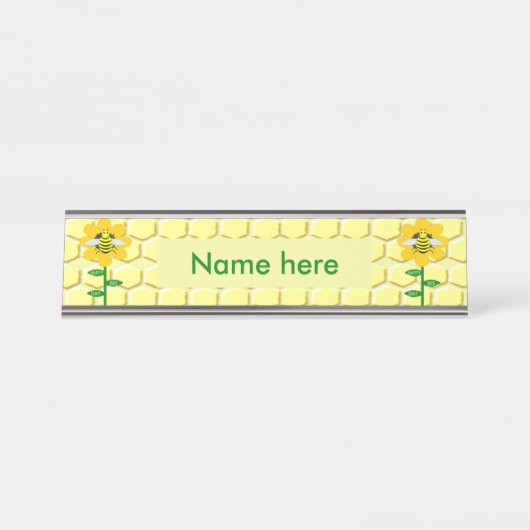 Happy Bee Day Birthday Hummel Custom Schreibtischnamensplakette (Vorderseite )