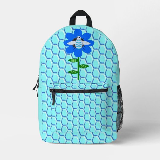 Happy Bee Day Boy Blue Birthday Bumblebee Bedruckter Rucksack (Vorderseite)