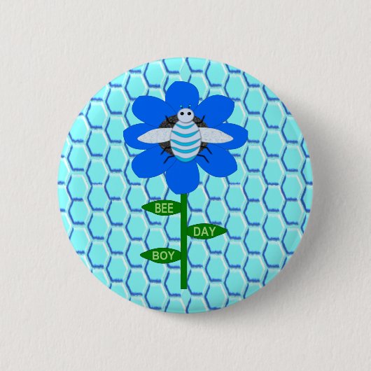 Happy Bee Day Boy Blue Birthday Bumblebee Button (Vorderseite)