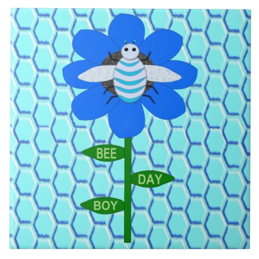Happy Bee Day Boy Blue Birthday Bumblebee Fliese (Vorderseite)