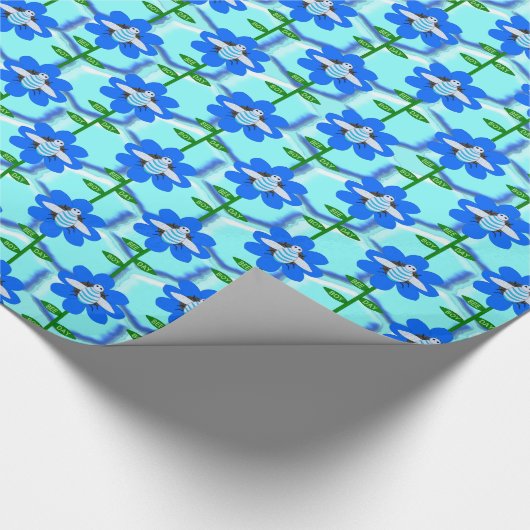 Happy Bee Day Boy Blue Birthday Bumblebee Geschenkpapier (Ecke)