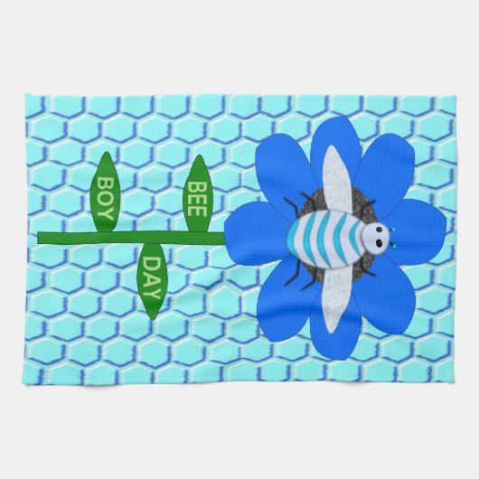 Happy Bee Day Boy Blue Birthday Bumblebee Geschirrtuch (Horizontal)