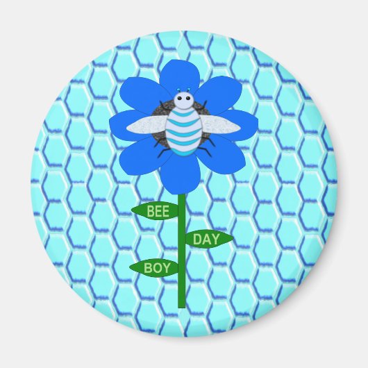 Happy Bee Day Boy Blue Birthday Bumblebee Magnet (Vorne)