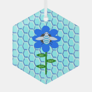 Happy Bee Day Boy Blue Birthday Bumblebee Ornament Aus Glas