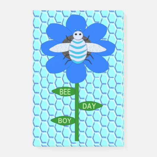 Happy Bee Day Boy Blue Birthday Bumblebee Post-it Klebezettel (Vorderseite)