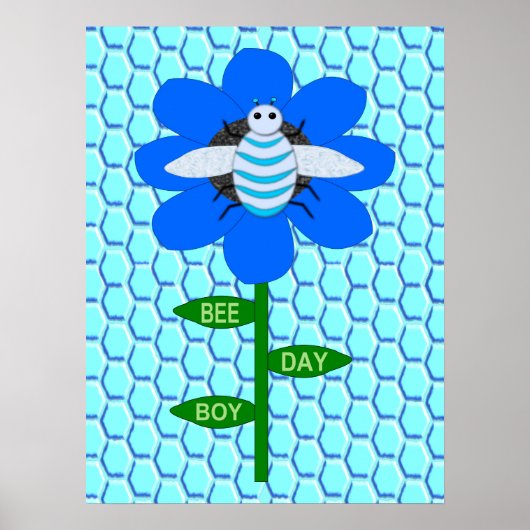 Happy Bee Day Boy Blue Birthday Bumblebee Poster (Vorne)