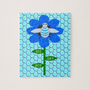 Happy Bee Day Boy Blue Birthday Bumblebee Puzzle