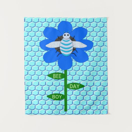 Happy Bee Day Boy Blue Birthday Bumblebee Wandteppich (Vorderseite)