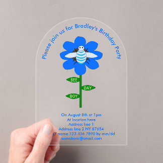 Happy Bee Day Boy Blue Geburtstag Hummel Custom Acryleinladungen