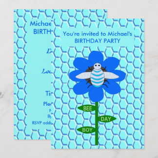 Happy Bee Day Boy Blue Geburtstag Hummel Custom Einladung
