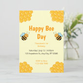 Happy Bee Day Bumble Bee Birthday Party Einladung (Stehend Vorderseite)