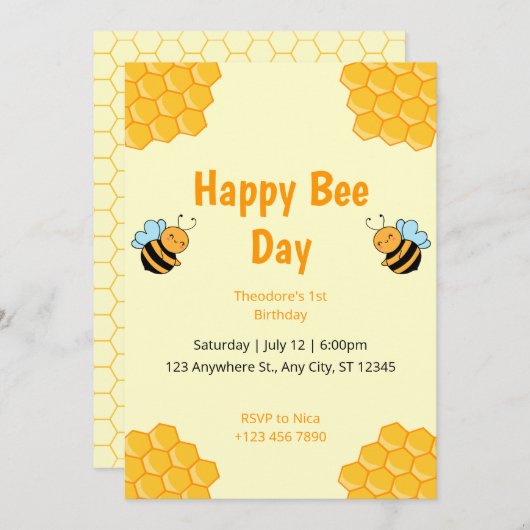 Happy Bee Day Bumble Bee Birthday Party Einladung (Vorne/Hinten)
