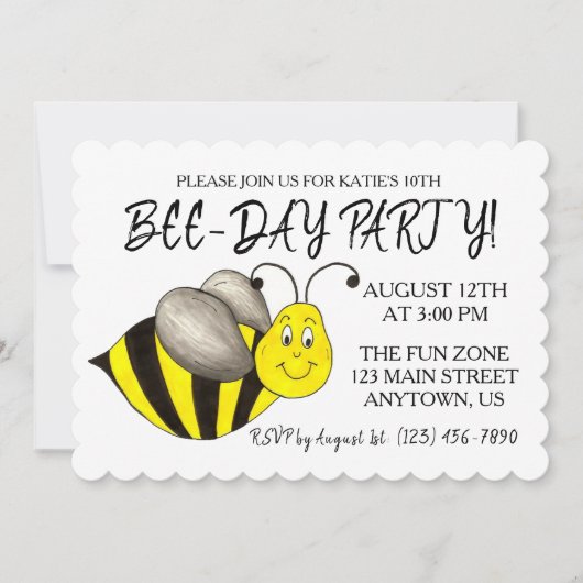 Happy Bee Day Bumblebee Yellow Bumble Bee Birthday Einladung (Vorderseite)