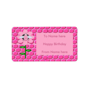 Happy Bee Day Girl Pink Birthday Hummel Adressaufkleber