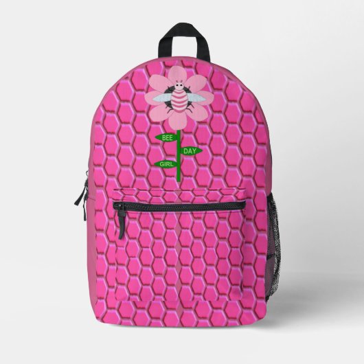 Happy Bee Day Girl Pink Birthday Hummel Bedruckter Rucksack (Vorderseite)