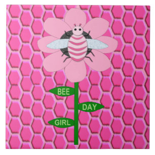 Happy Bee Day Girl Pink Birthday Hummel Fliese