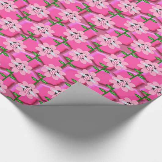 Happy Bee Day Girl Pink Birthday Hummel Geschenkpapier (Ecke)