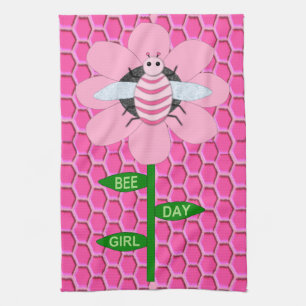 Happy Bee Day Girl Pink Birthday Hummel Geschirrtuch