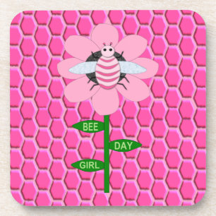 Happy Bee Day Girl Pink Birthday Hummel Getränkeuntersetzer