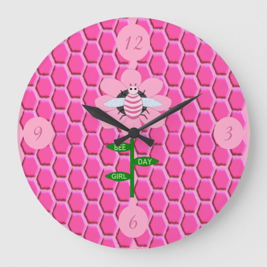 Happy Bee Day Girl Pink Birthday Hummel Große Wanduhr (Vorderseite)