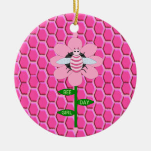 Happy Bee Day Girl Pink Birthday Hummel Keramik Ornament