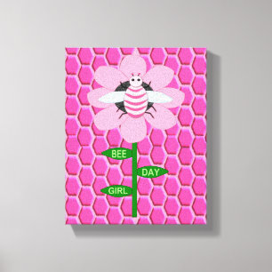 Happy Bee Day Girl Pink Birthday Hummel Leinwanddruck