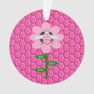 Happy Bee Day Girl Pink Birthday Hummel Ornament