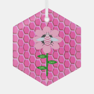 Happy Bee Day Girl Pink Birthday Hummel Ornament Aus Glas