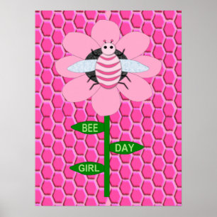 Happy Bee Day Girl Pink Birthday Hummel Poster
