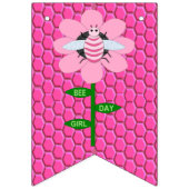Happy Bee Day Girl Pink Birthday Hummel Wimpelkette (Dritte Fahne)