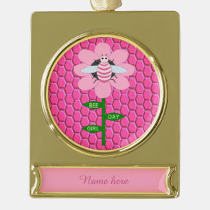 Happy Bee Day Girl Pink Geburtstag Hummel Custom Banner-Ornament Gold