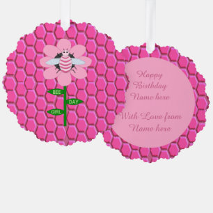 Happy Bee Day Girl Pink Geburtstag Hummel Custom Ornament Karte