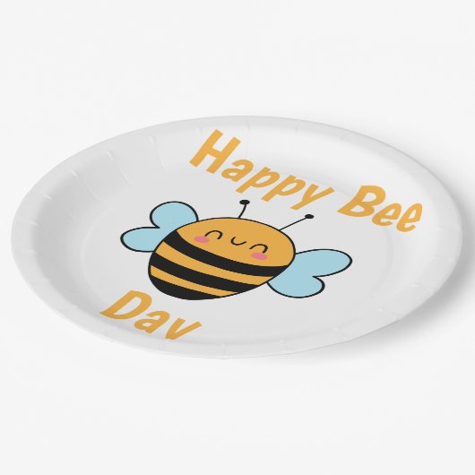 Happy Bee Day Pappteller (Schrägansicht)