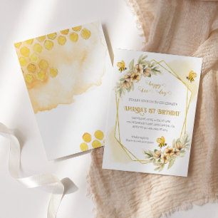 Happy Bee-day Watercolor Geburtstagsfeier Einladun Einladung