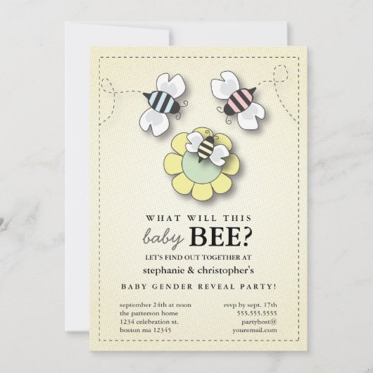 Happy Bee Family Paares Baby Gender Reveal Party Einladung (Vorderseite)