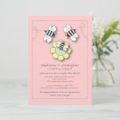 Happy Bee Family Paares Babydusche für Mädchen Einladung (Stehend Vorderseite)
